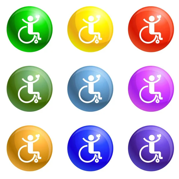 Ícones de cadeira de rodas adulto conjunto vetor —  Vetores de Stock