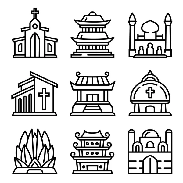 Conjunto de ícones do templo, estilo esboço — Vetor de Stock