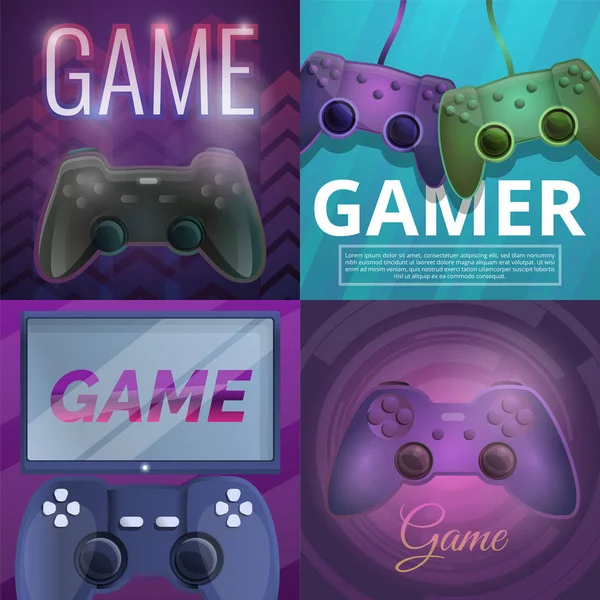Joystick spel banner uppsättning, tecknad stil — Stock vektor