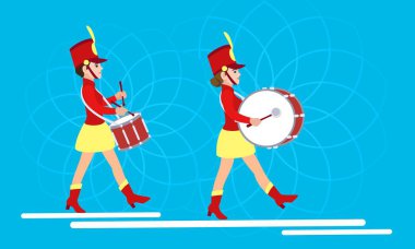 Woman drummers concept banner, flat style clipart