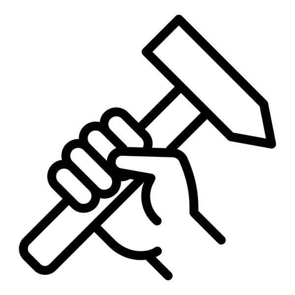 Hammer in hand icon, outline style — Stock Vector