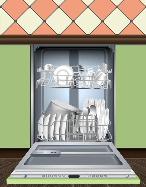 Teljes mosogatógép gép ikon, reális stílus — Stock Vector
