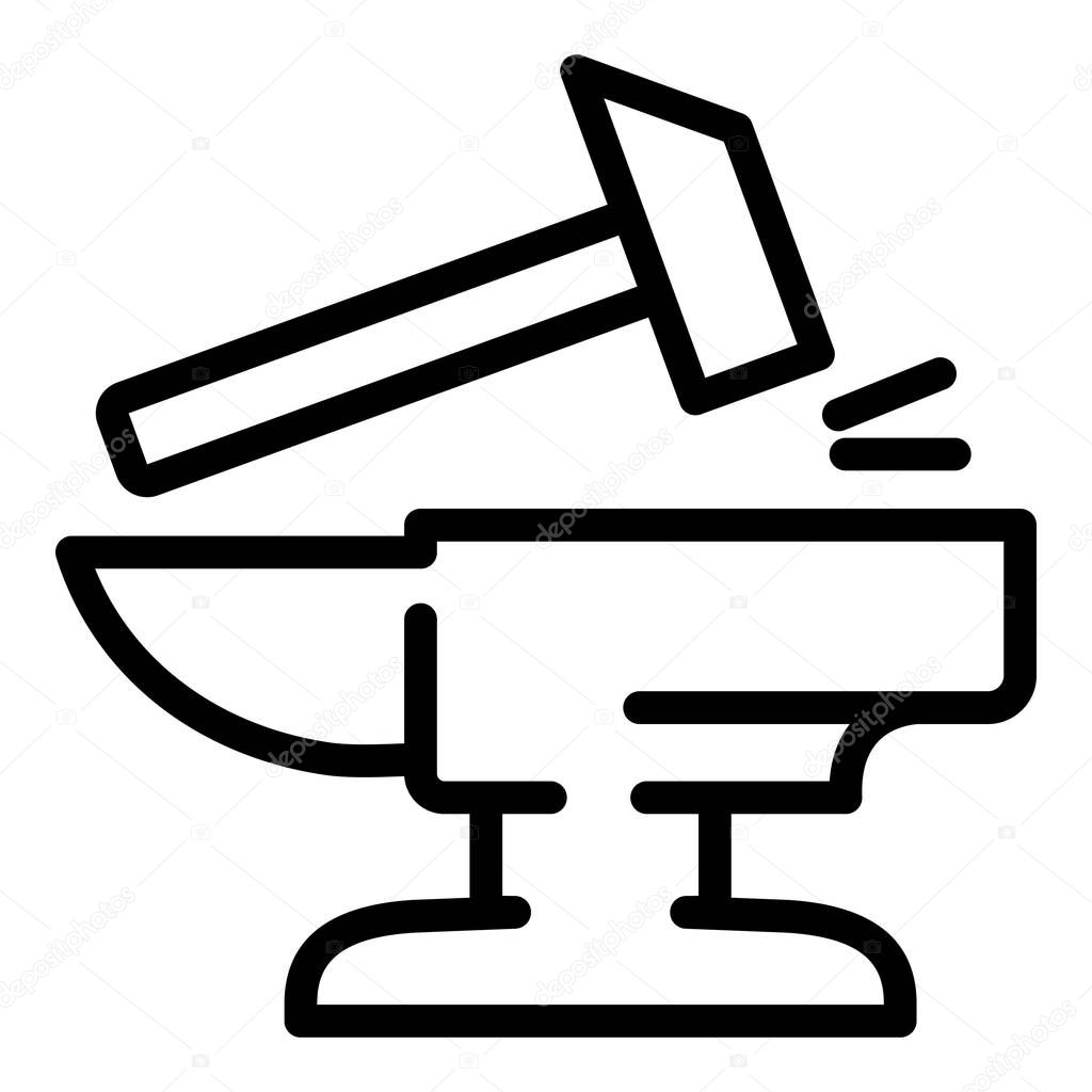Hammer on anvil icon, outline style