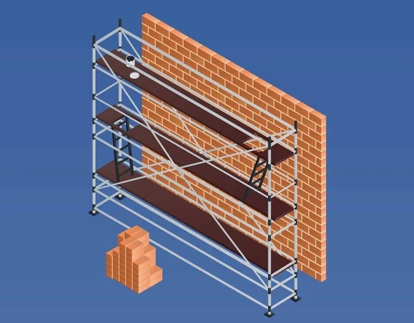 Bannière murale en brique d'échafaudage, style isométrique — Image vectorielle