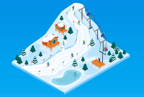 Ski resort concept background, isometric style — Stock Vector