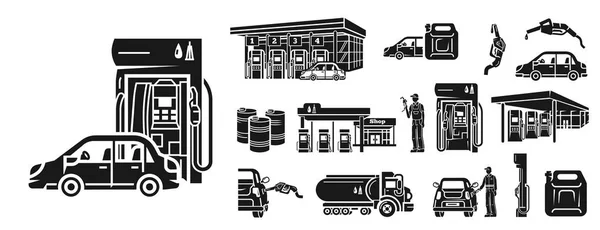 Petrol station icons set, simple style — Stock Vector