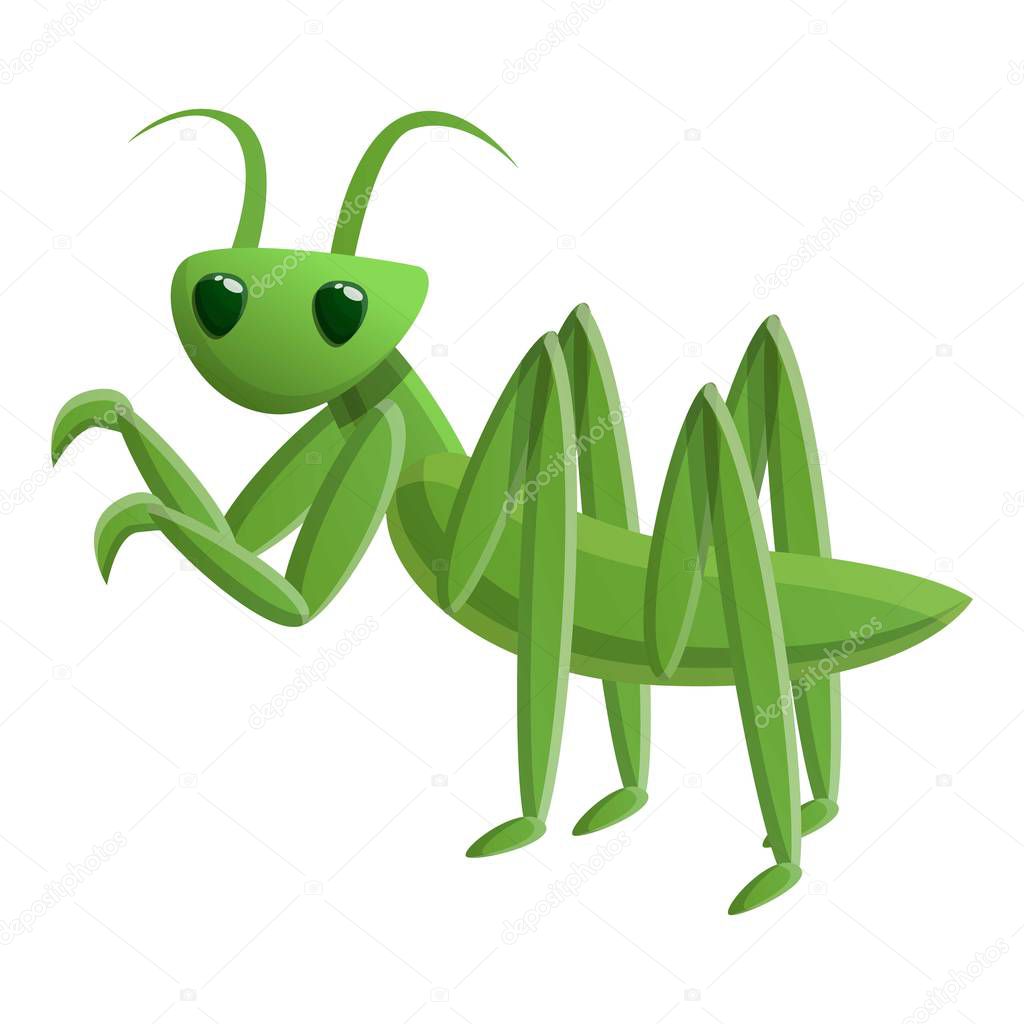 Green mantis icon, cartoon style