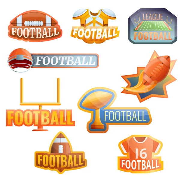 Conjunto de logotipo de equipamento de futebol americano, estilo dos desenhos animados —  Vetores de Stock