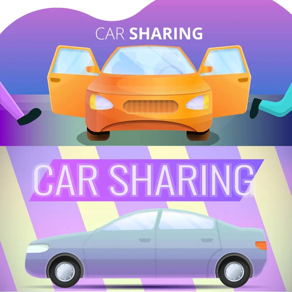 Conjunto de pancartas para compartir coches, estilo de dibujos animados — Archivo Imágenes Vectoriales
