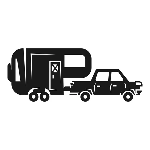 Car with camp trailer icon, simple style — Stock Vector