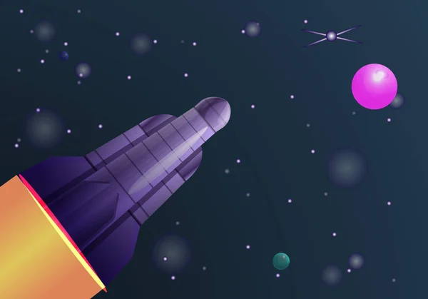 Space rocket fly concept banner, cartoon style