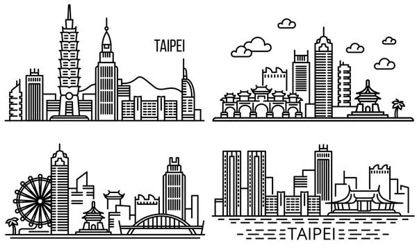 Taipei banner set, estilo esboço — Vetor de Stock