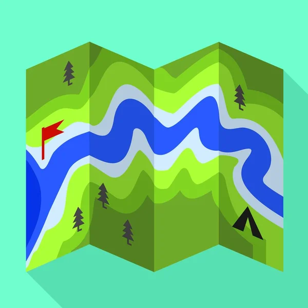 Rafting icono de mapa del río, estilo plano — Vector de stock