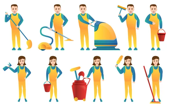 Zestaw ikon czyszczenia sprzętu, stylu cartoon — Wektor stockowy