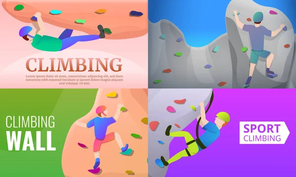 Sport climbing banner set, cartoon style