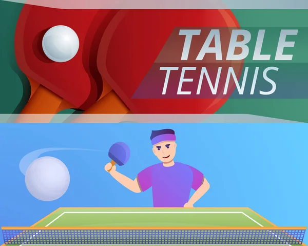 Juego de pancartas de tenis de mesa, estilo de dibujos animados — Vector de stock