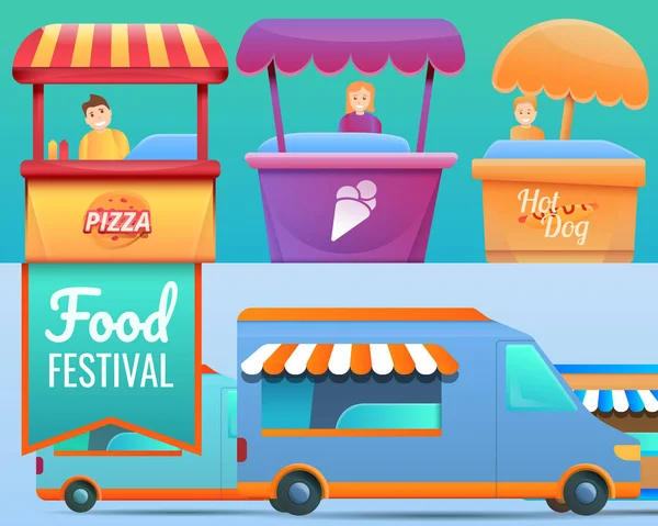 Conjunto de pancartas del festival de comida, estilo de dibujos animados — Vector de stock