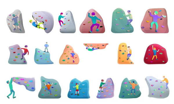 Juego de iconos de escalada deportiva, estilo dibujos animados — Vector de stock