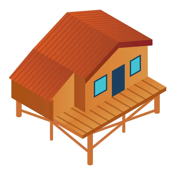 Station de ski icône de cabine en bois, style isométrique — Image vectorielle