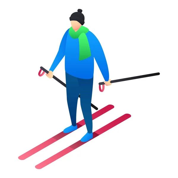 Boy skiing icon, isometric style