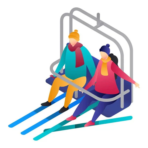 Couple in a cable car icon, isometric style — Stock Vector