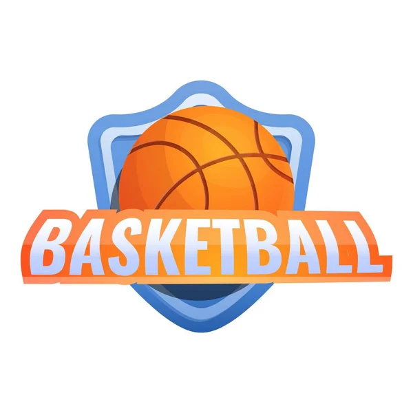 Baloncesto escudo bola logo, estilo de dibujos animados — Archivo Imágenes Vectoriales