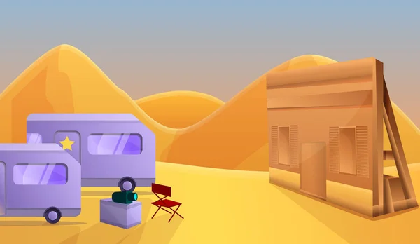 Salone del deserto concetto di produzione di film banner, stile cartone animato — Vettoriale Stock