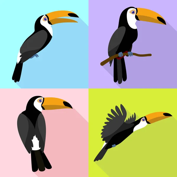 Conjunto de ícones Toucan, estilo plano — Vetor de Stock