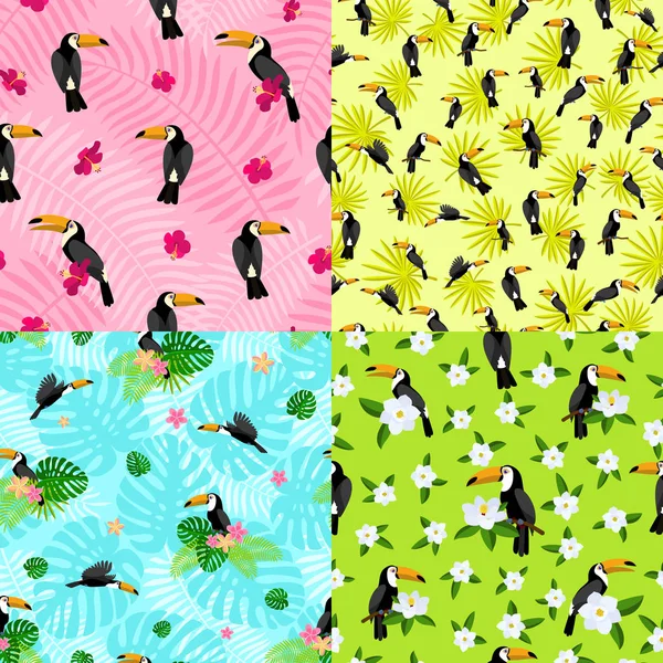 Toucan pattern set, flat style — Stock Vector