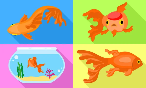 Ensemble d'icônes de poisson rouge, style plat — Image vectorielle
