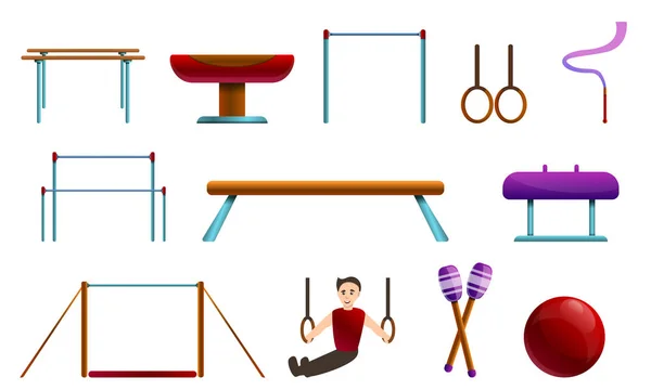 Gymnastics equipment icons set, cartoon style — Stock Vector