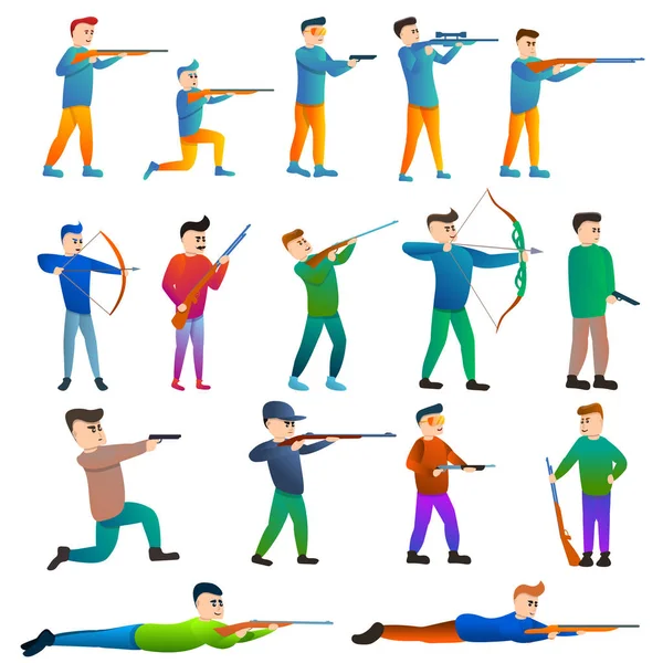 Shooting sport icons set, cartoon style