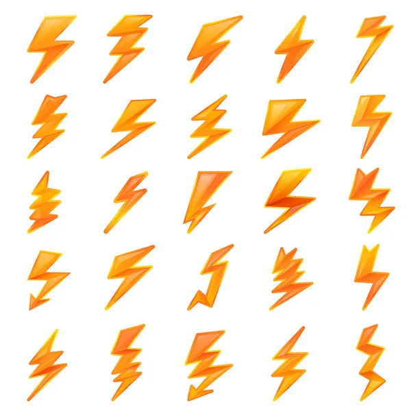 Lightning bolt icons set, cartoon style — Stock Vector