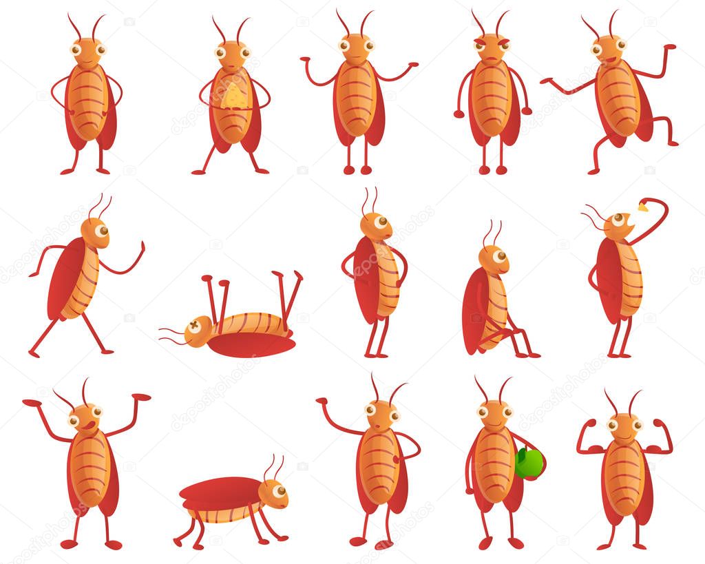 Cockroach icons set, cartoon style