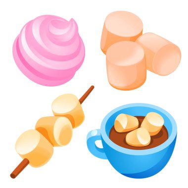 Marshmallow icons set, cartoon style clipart