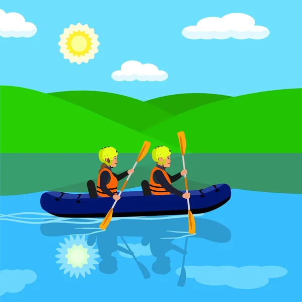 Río rafting concepto fondo, estilo plano — Vector de stock