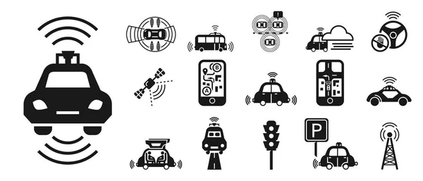 Conjunto de iconos de coche sin conductor, estilo simple — Vector de stock
