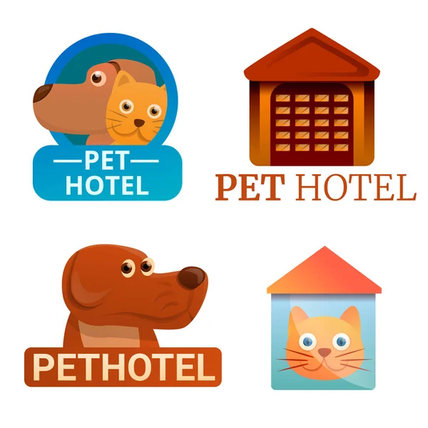 Conjunto de logotipo del hotel de mascotas, estilo de dibujos animados — Vector de stock