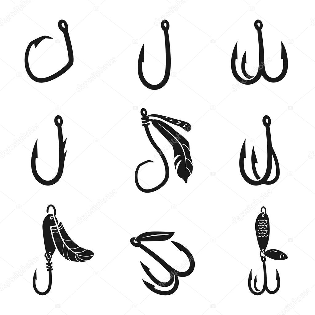 Fishing hook icons set. Simple set of fishing hook vector icons for web design on white background