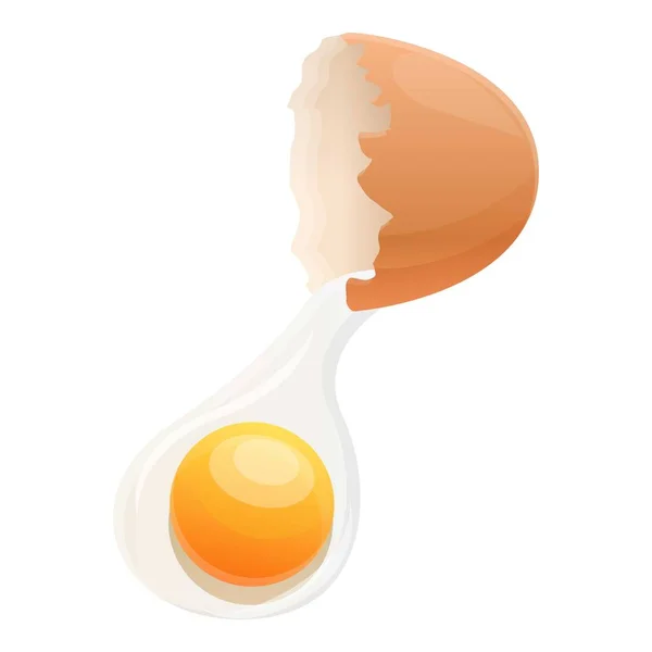 Cracked Ei mit Eigelb-Ikone, Cartoon-Stil — Stockvektor