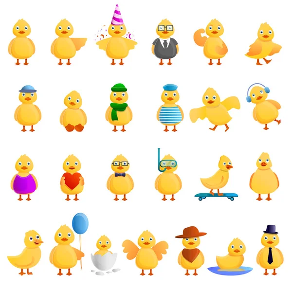 Conjunto de iconos de pato, estilo de dibujos animados — Vector de stock