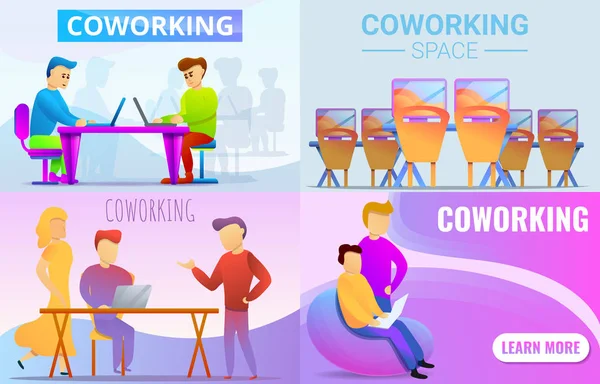 Coworking 图标集, 卡通风格 — 图库矢量图片