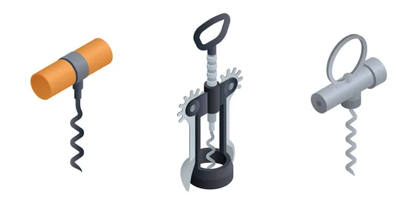 Set ikon corkscrew, gaya isometrik - Stok Vektor