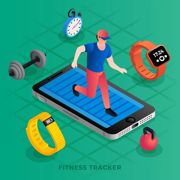 Concept de tracker de fitness moderne fond, style isométrique — Image vectorielle