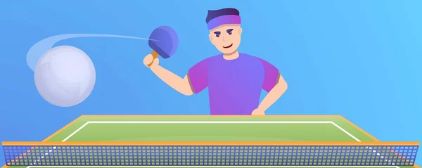 Man play table tennis concept banner, cartoon style