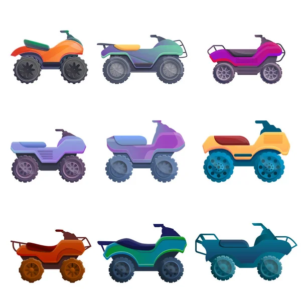 Conjunto de ícones de bicicleta quad, estilo cartoon — Vetor de Stock