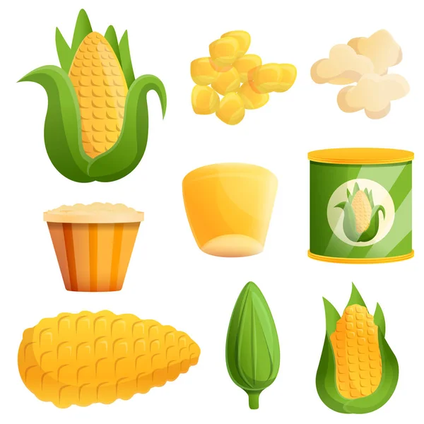 Набір кукурудзяних піктограм, стиль мультфільму — стоковий вектор