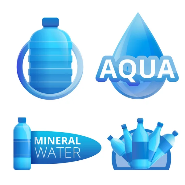 Conjunto de logotipo de agua mineral, estilo de dibujos animados — Archivo Imágenes Vectoriales