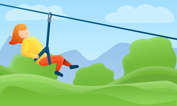 Zip line ip konsept afiş, karikatür tarzı — Stok Vektör