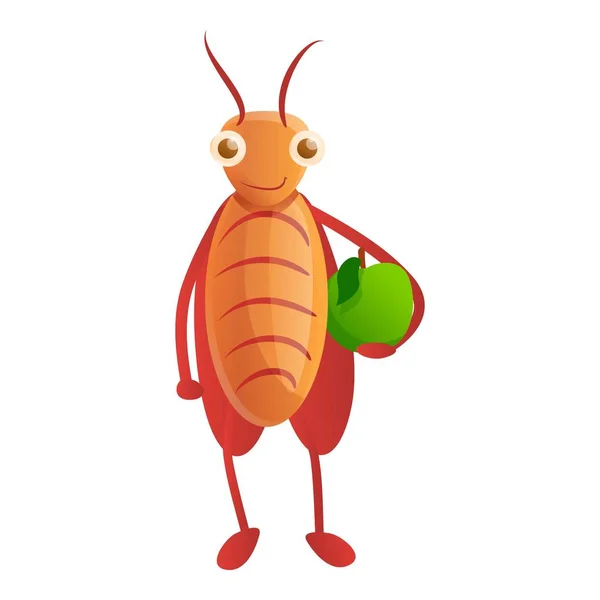 Cucaracha con icono de manzana verde, estilo de dibujos animados — Vector de stock